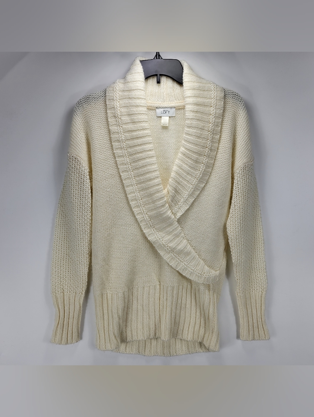 Loft Alpaca Wool Knit Shawl Collar Sweater Women Large Quiet Luxury Old Money